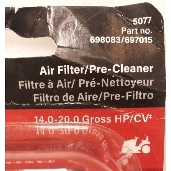 Briggs & Stratton Air Filter/pre Cleaner 5077 Part No. 698083/697015 - Picture 3 of 3